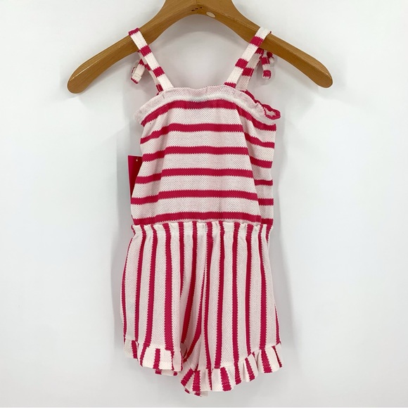 Vince Camuto NWT Girls' White & Pink Striped Waffle-knit Sleeveless Romper, 7 - Picture 10 of 16